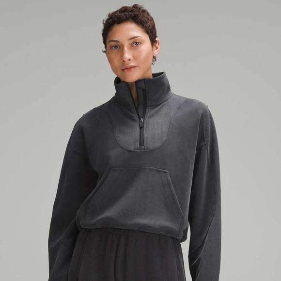 Lululemon Athletica Brushed Softstreme Ribbed Black Half Zip Pullover 6 - Picture 3 of 4